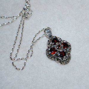 Sterling Silver Garnet Necklace w/24" Chain (MATCHING RING IN SEPARATE LISTING)